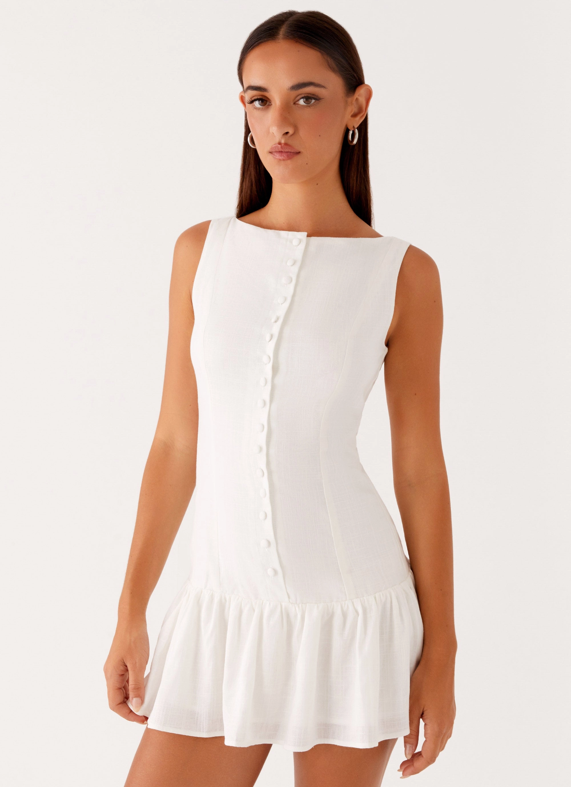 Stretch-Recovery Meggie Linen Mini Dress - White