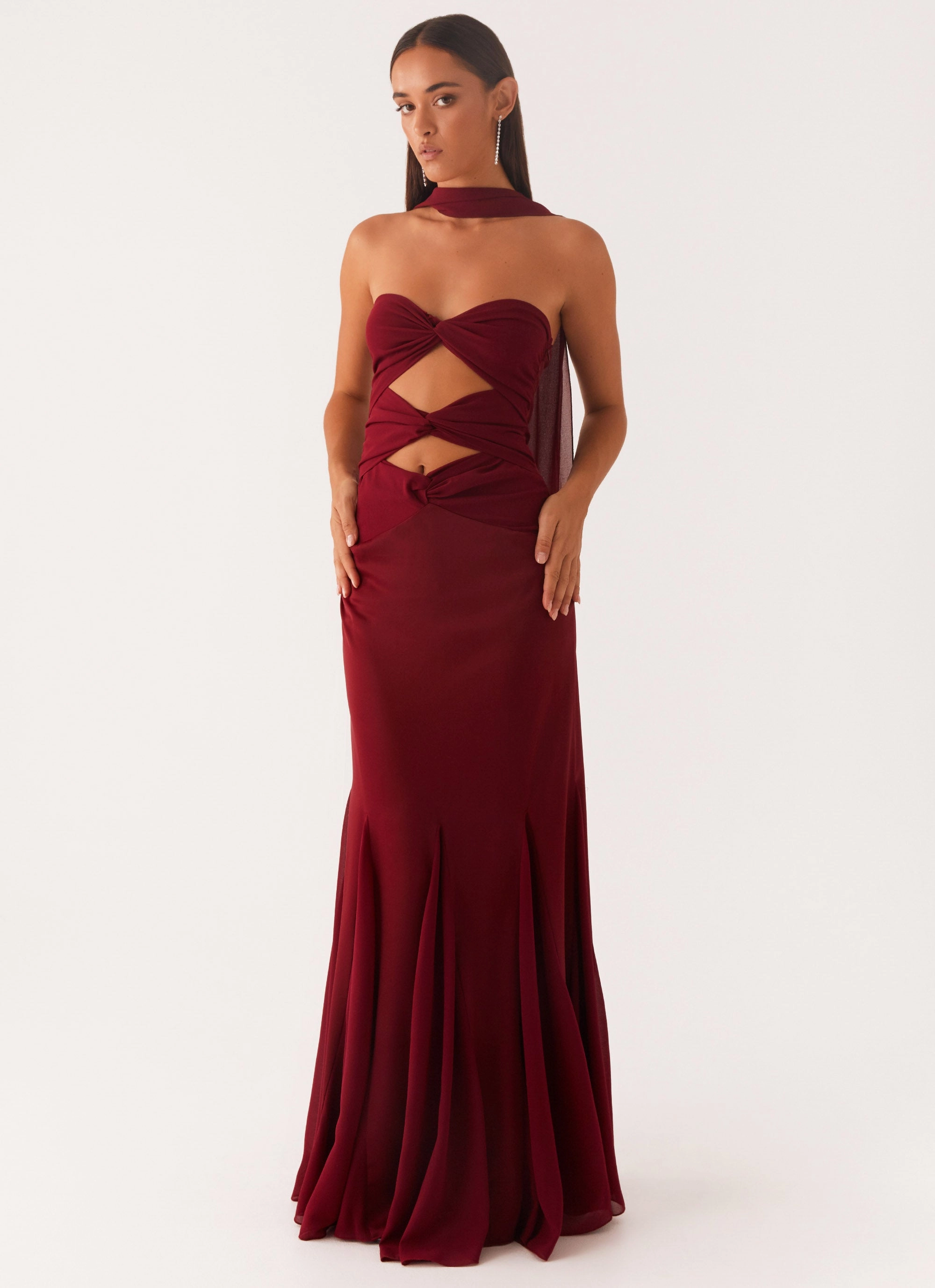 Refined Stitch Travel Staple Melrose Satin Chiffon Maxi Dress - Deep Red
