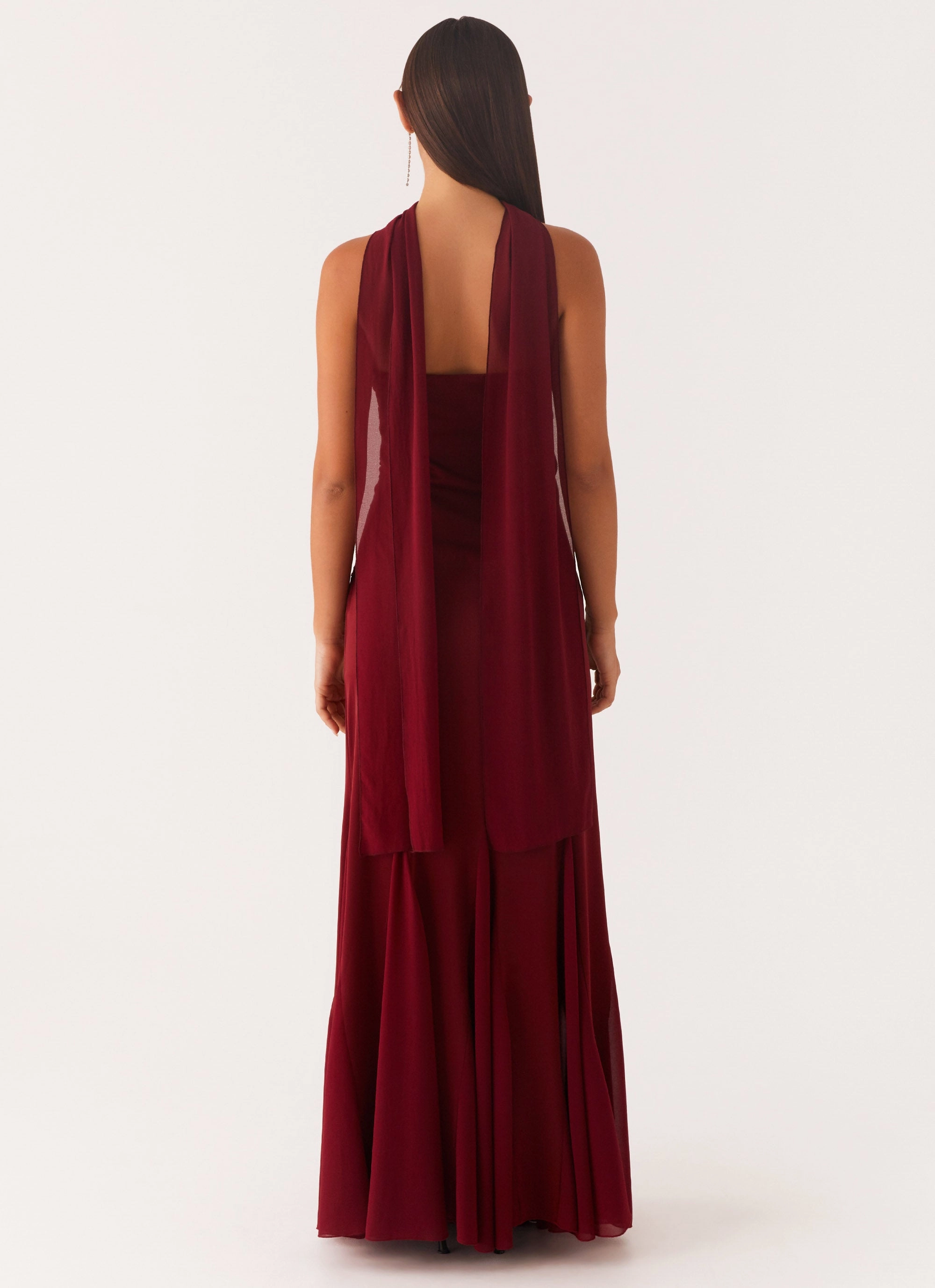 Radiant Mood Melrose Satin Chiffon Maxi Dress - Deep Red