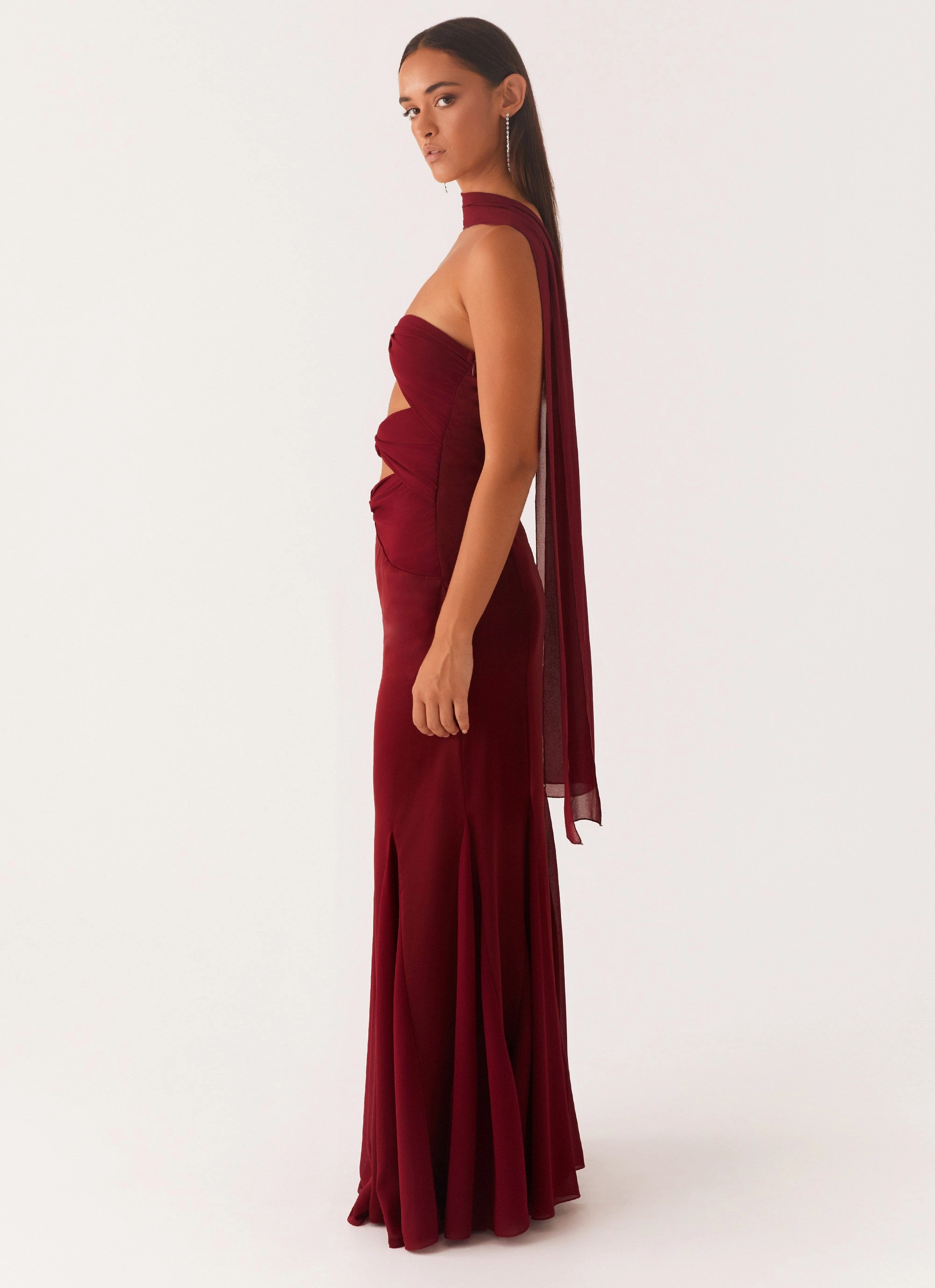 Versatile sundress Melrose Satin Chiffon Maxi Dress - Deep Red