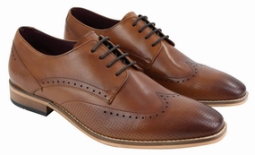 Water Guard Routine Wear Mens Classic Oxford Brogue Shoes in Perforated Tan Leather