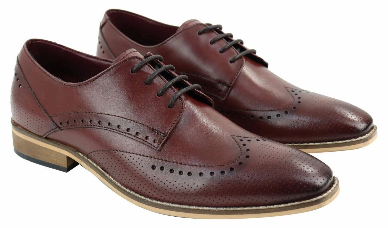 Gloss Tip Day To Night Mens Classic Oxford Brogue Shoes in Perforated Wine Leather