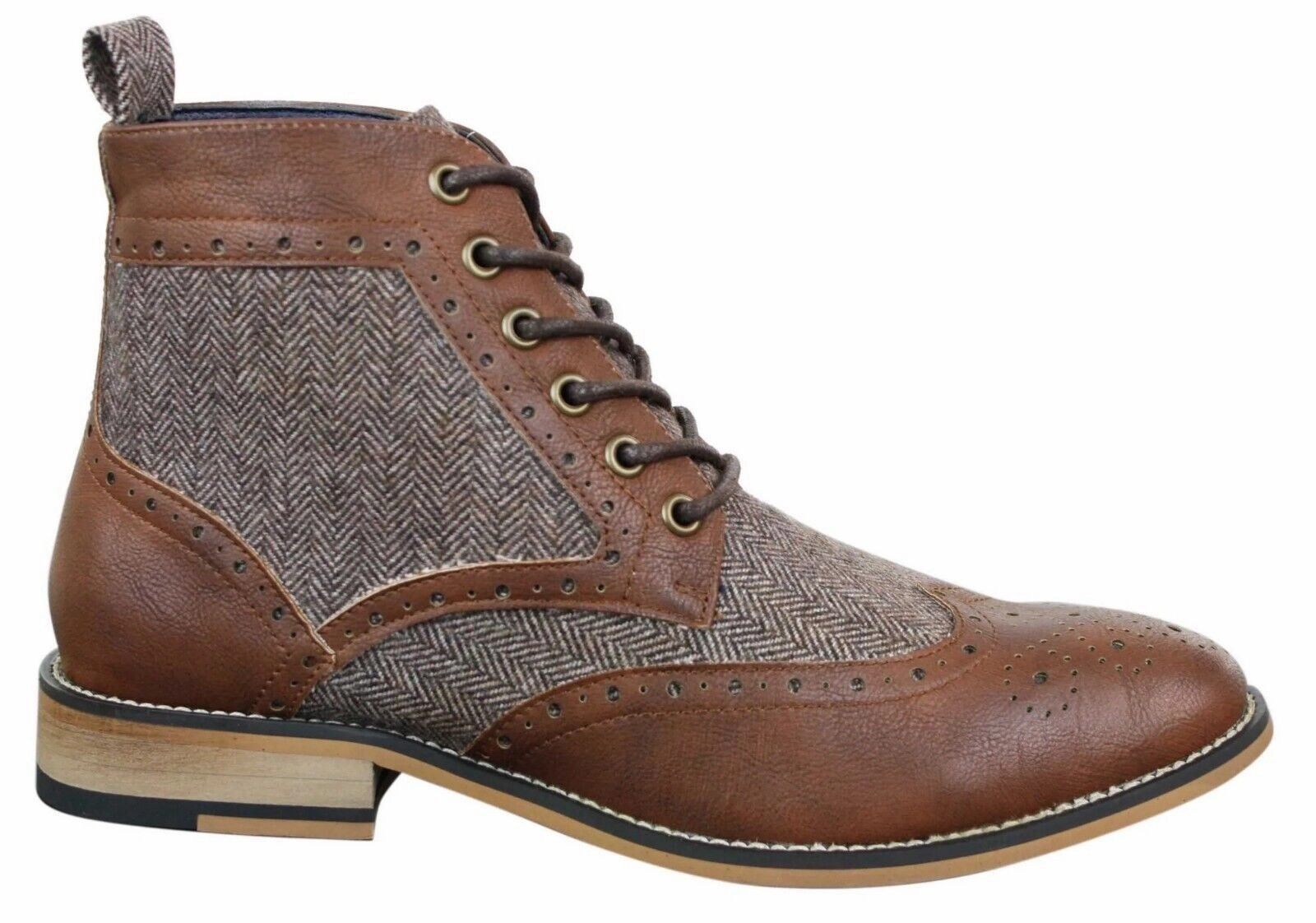 Vegan Leather Option Mens Classic Tweed Oxford Ankle Boots in Brown Leather