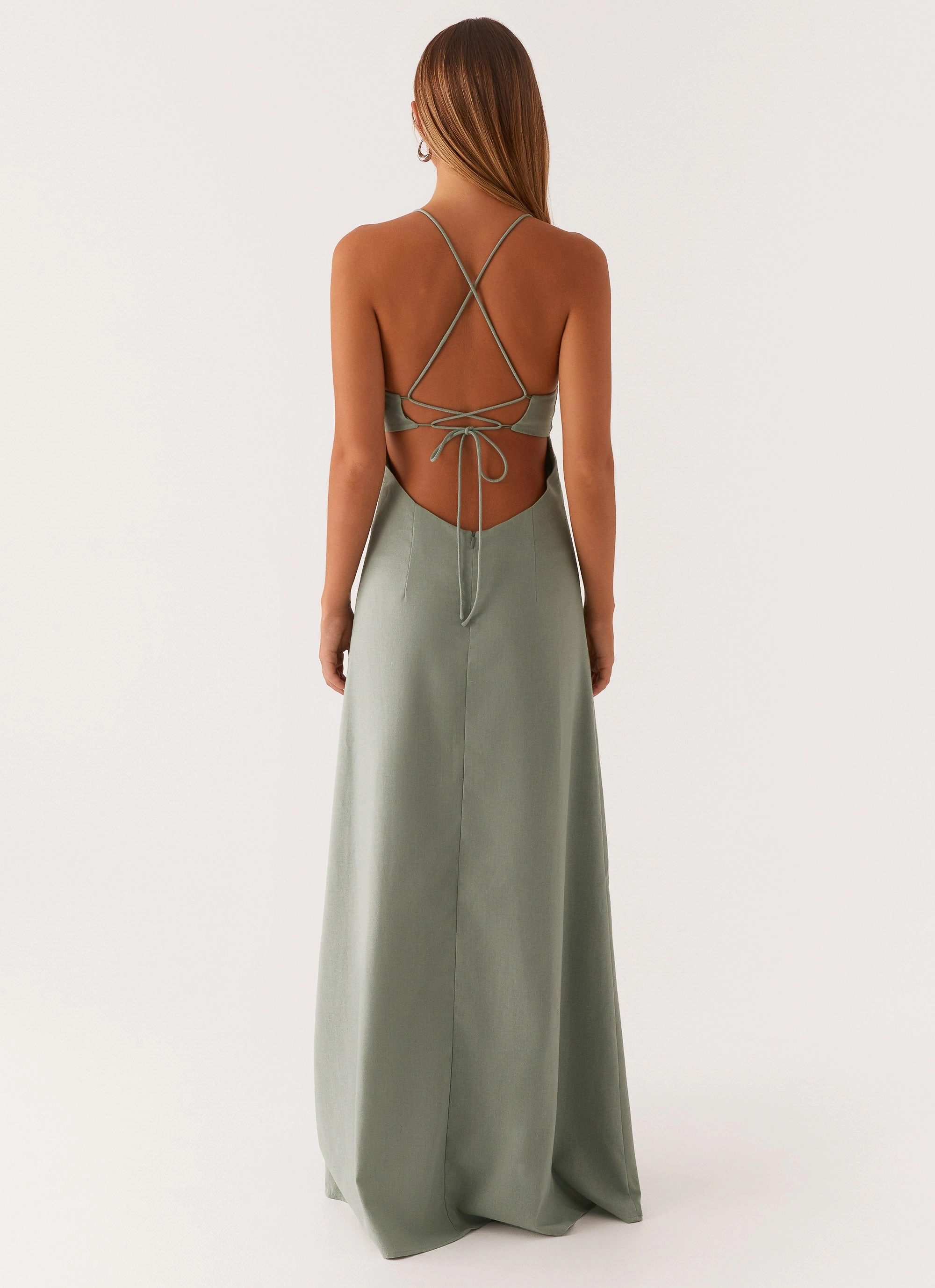 Clear Blush Middle Ground Linen Maxi Dress - Sage