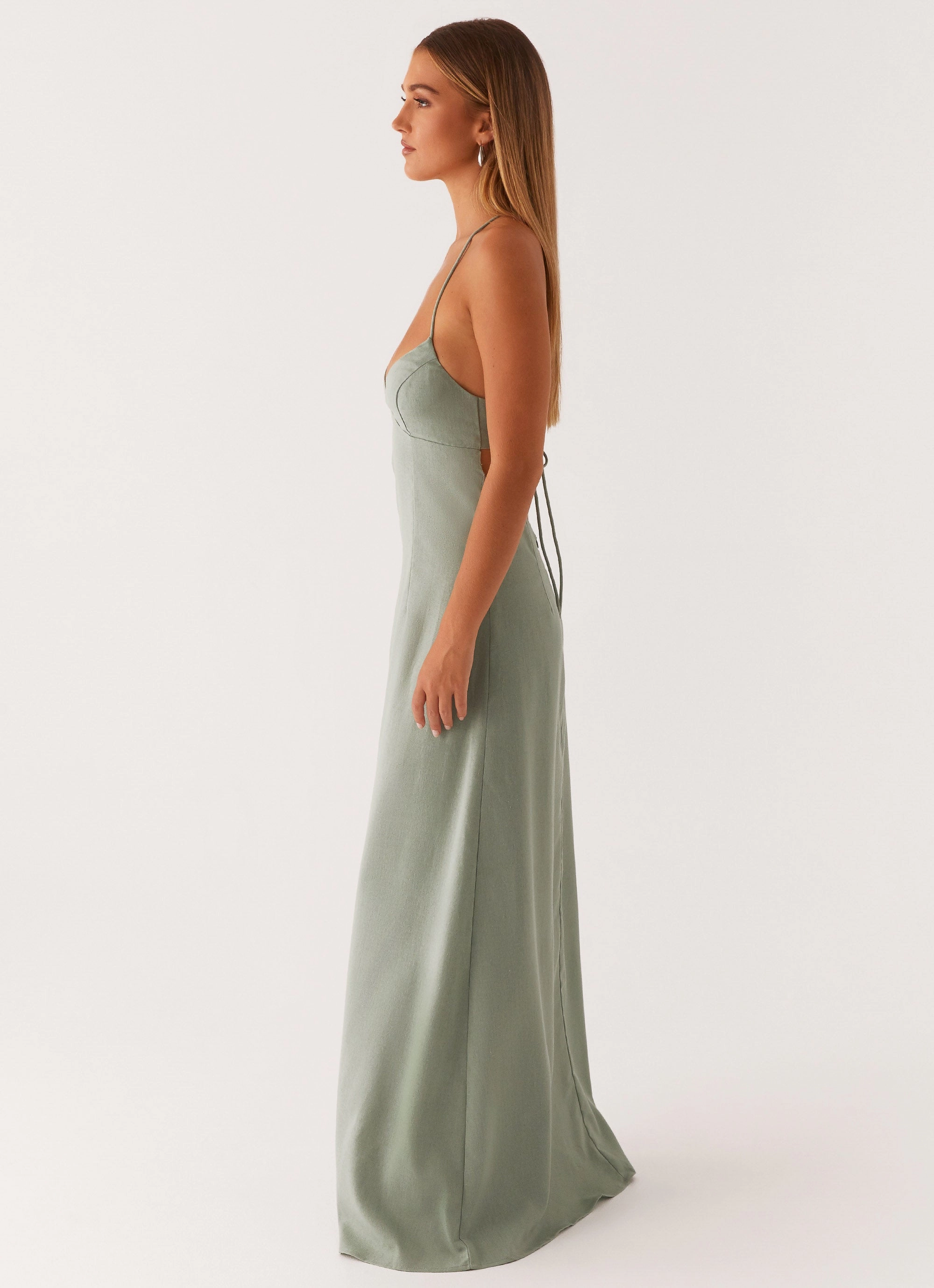 Balanced Tones Middle Ground Linen Maxi Dress - Sage