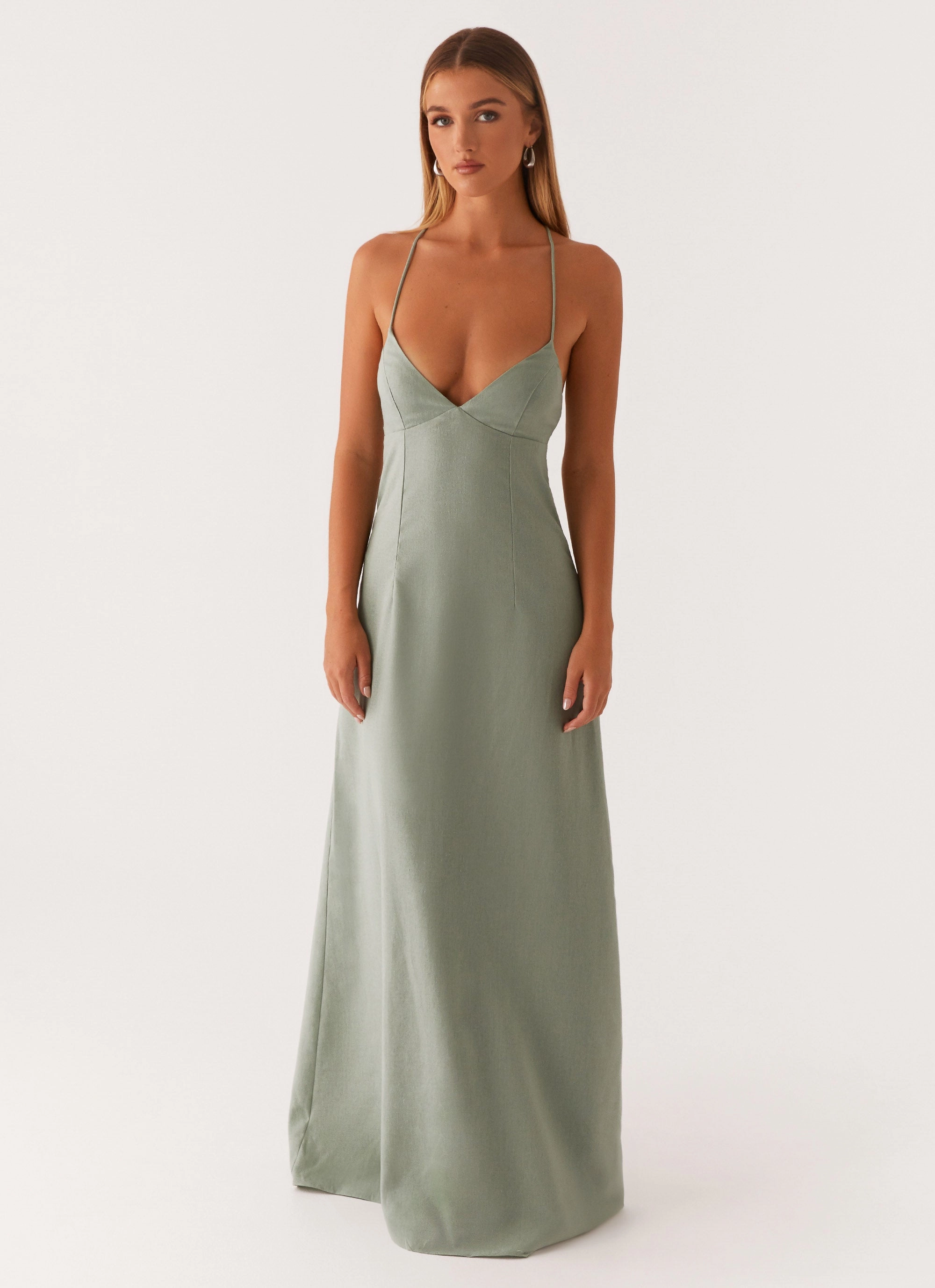 Middle Ground Linen Maxi Dress - Sage Relaxed Waist Fit