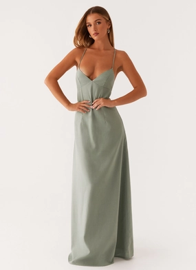 Middle Ground Linen Maxi Dress - Sage Sleek Movement