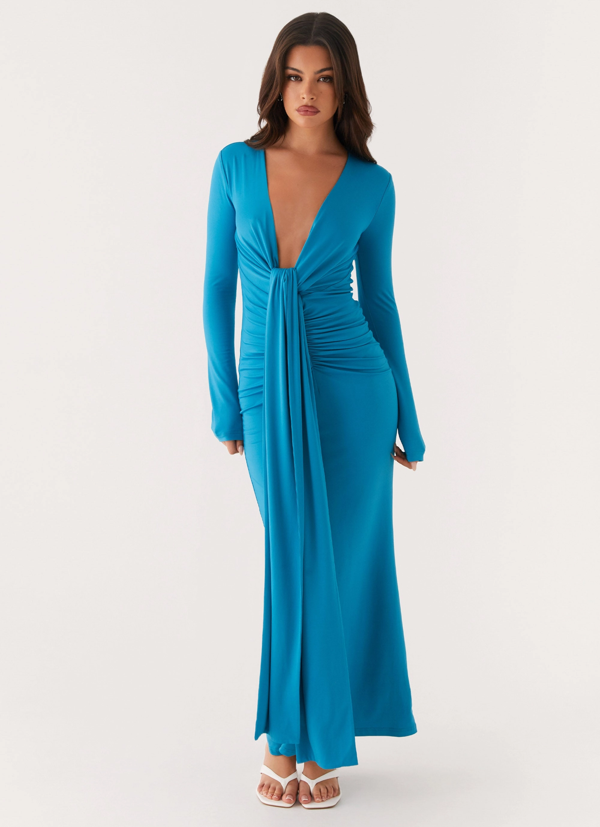 Soft Neutral Daywear Fit Miesha Long Sleeve Maxi Dress - Blue