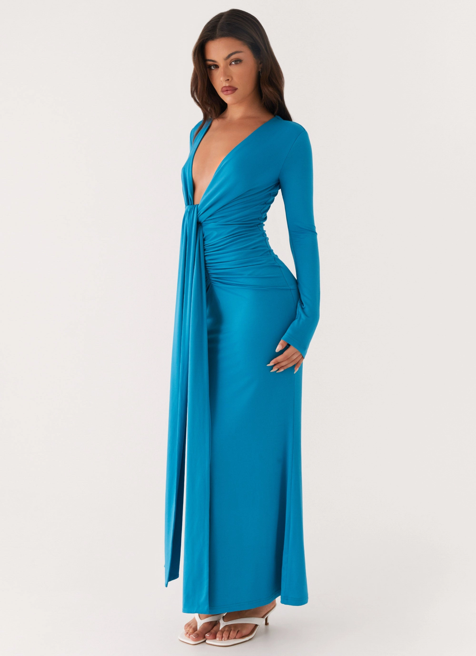 Miesha Long Sleeve Maxi Dress - Blue Cozy Touch Non-Pilling