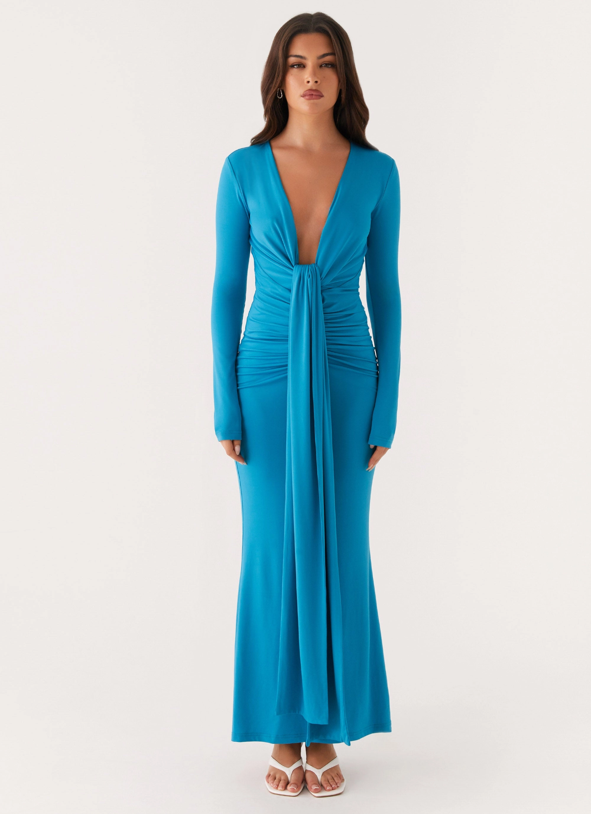 Elegant evening wear Classic Edge Miesha Long Sleeve Maxi Dress - Blue
