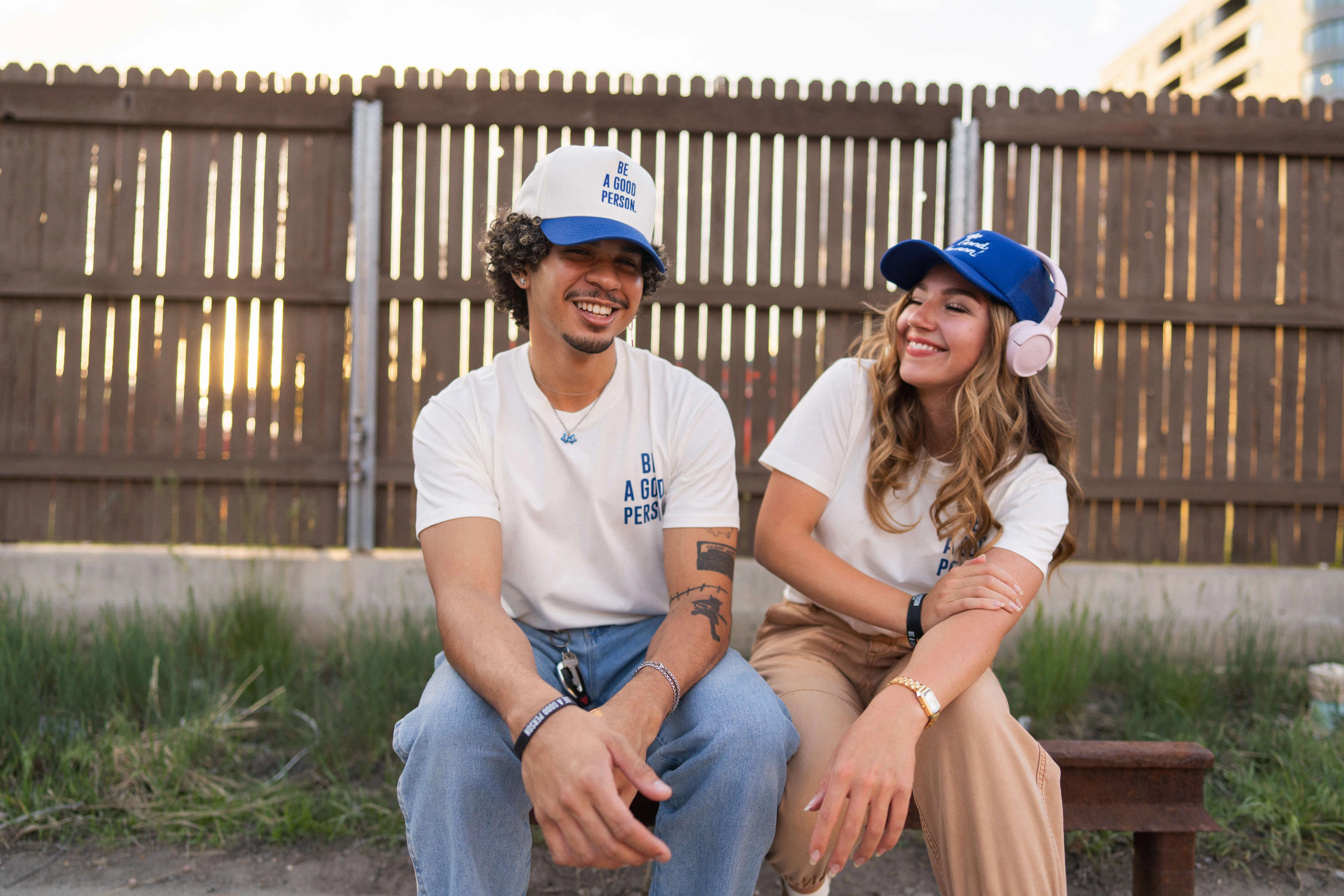 Mini Logo T-Shirt - Cream/Blue Comfy Performance Wear