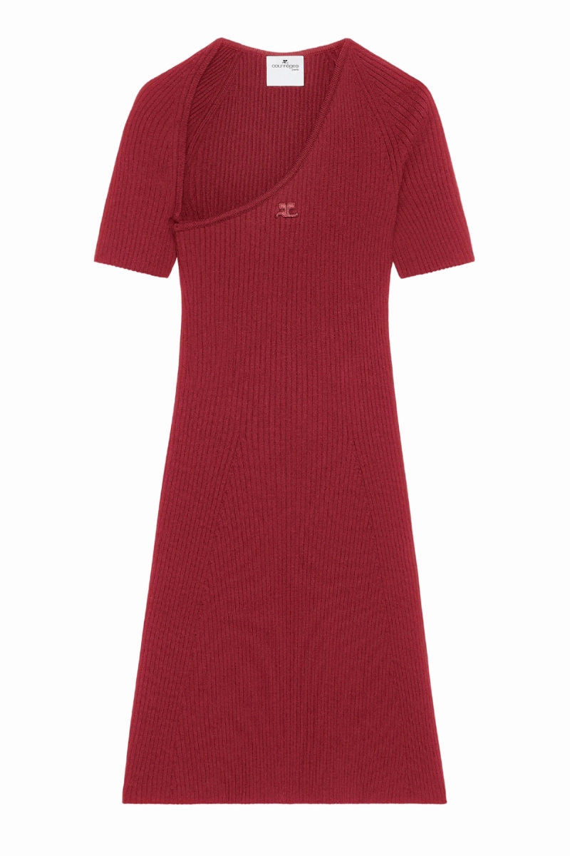 Mini Slash Rib Knit Dress Chic and Elegant Feminine fit-and-flare silhouette