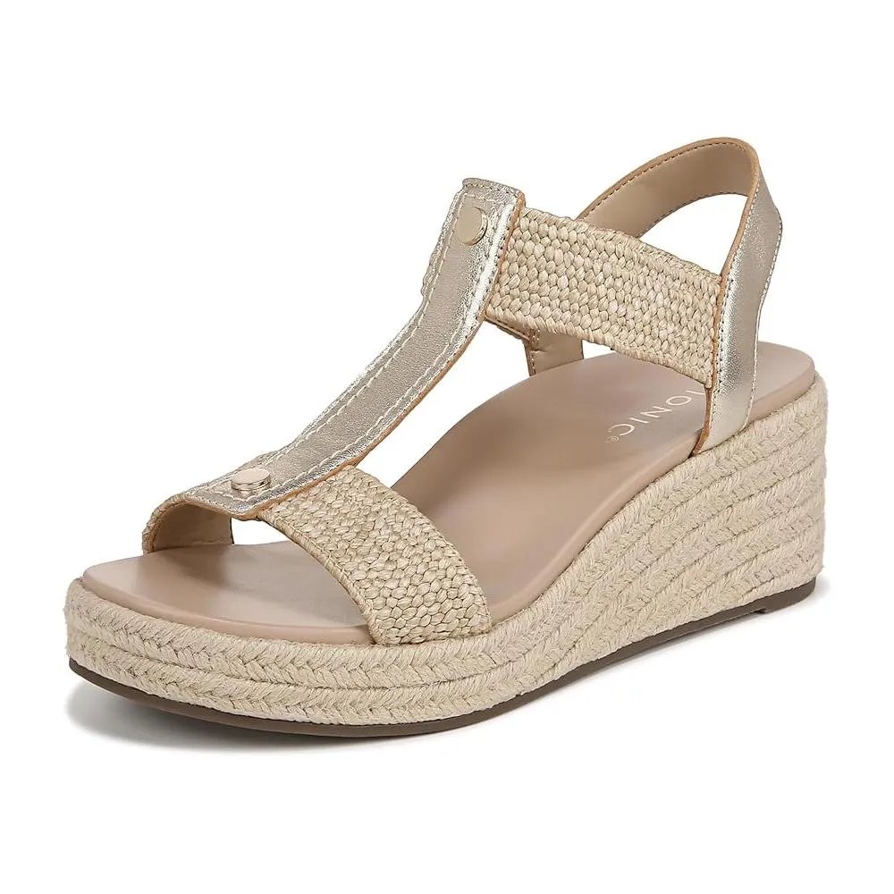 Travel Shoes Light Footwear Vionic Womens Calera Wedge Sandal - Gold Metallic Leather