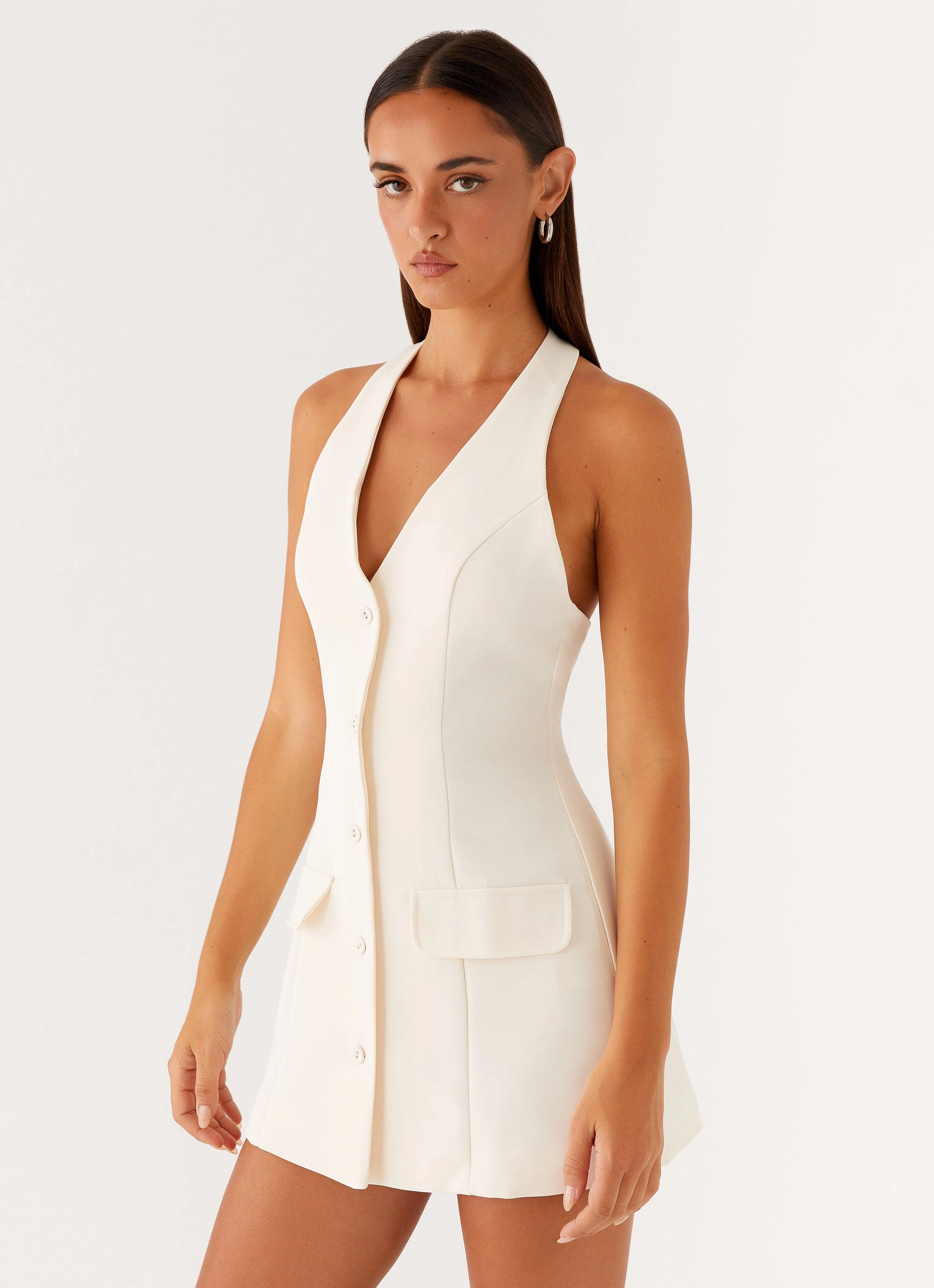 Bride Side Mira Halter Neck Mini Dress - Ivory