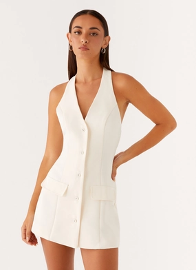 Sleek and Simple Mira Halter Neck Mini Dress - Ivory