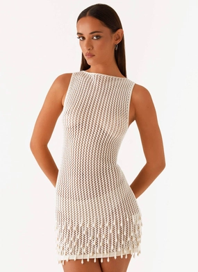 Shape Hug Miracle Beaded Crochet Mini Dress - Ivory