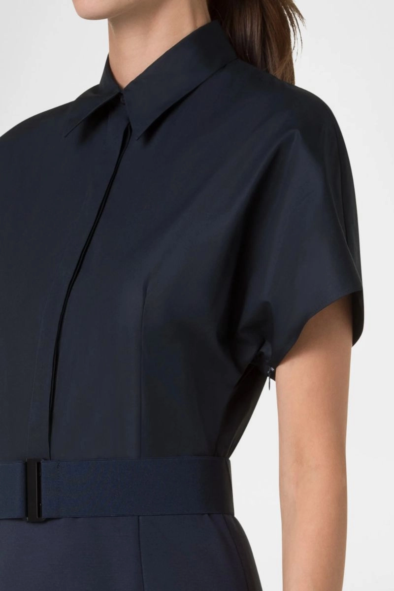 Empire Waist Work Vibe Mixed-Media Shirtdress