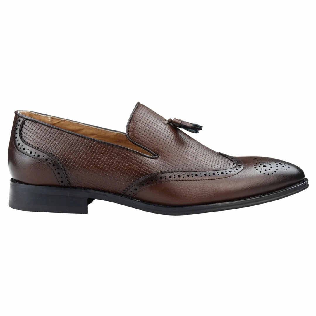 Classic Cap Toe Style Moccasin Loafers Shoes Leather Lined Slip On Tassel Trim Smart Formal Shoe