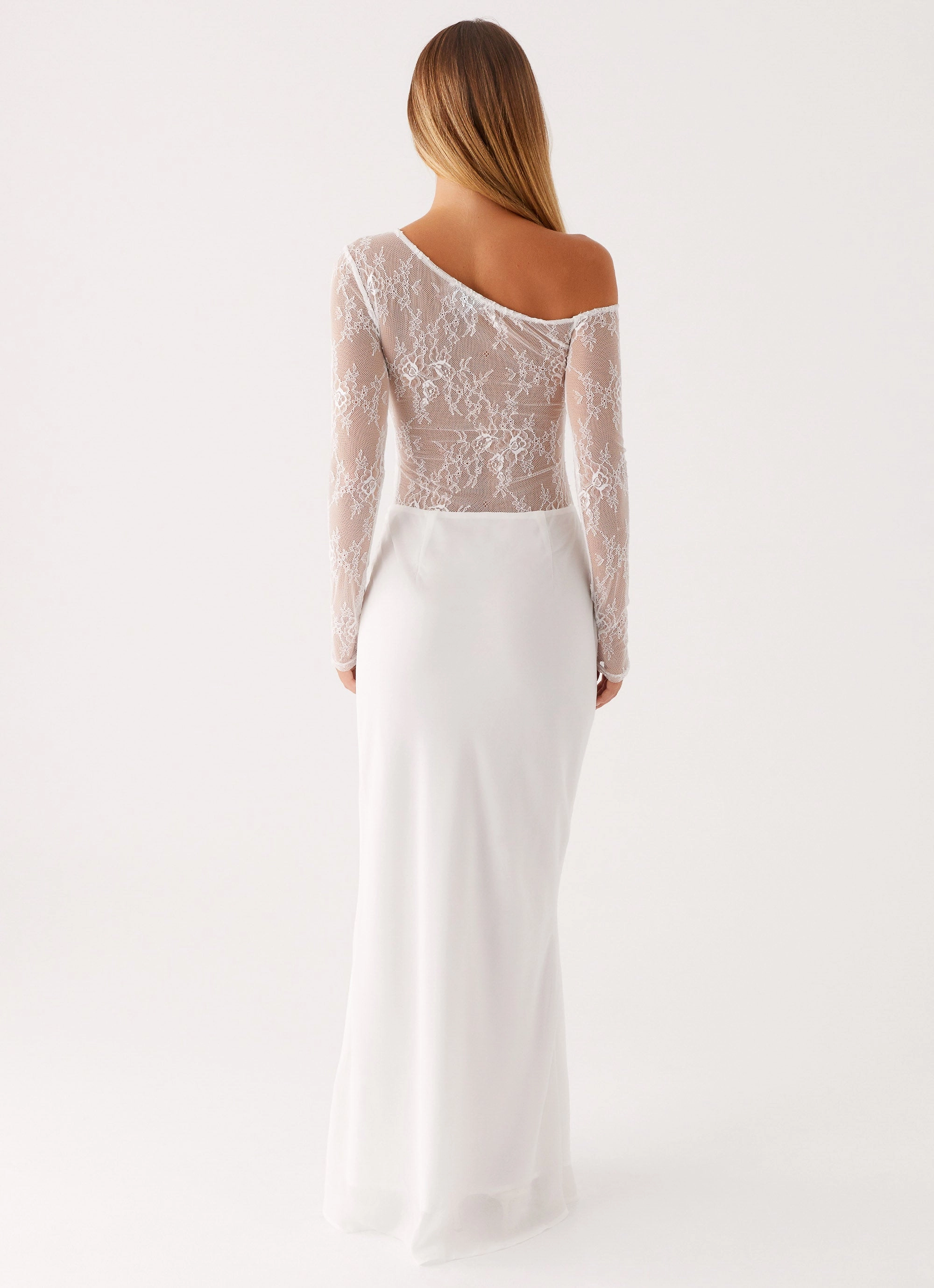 Velvet-Sleeve Sleek and Sleek Take Your Time Maxi Dress - White