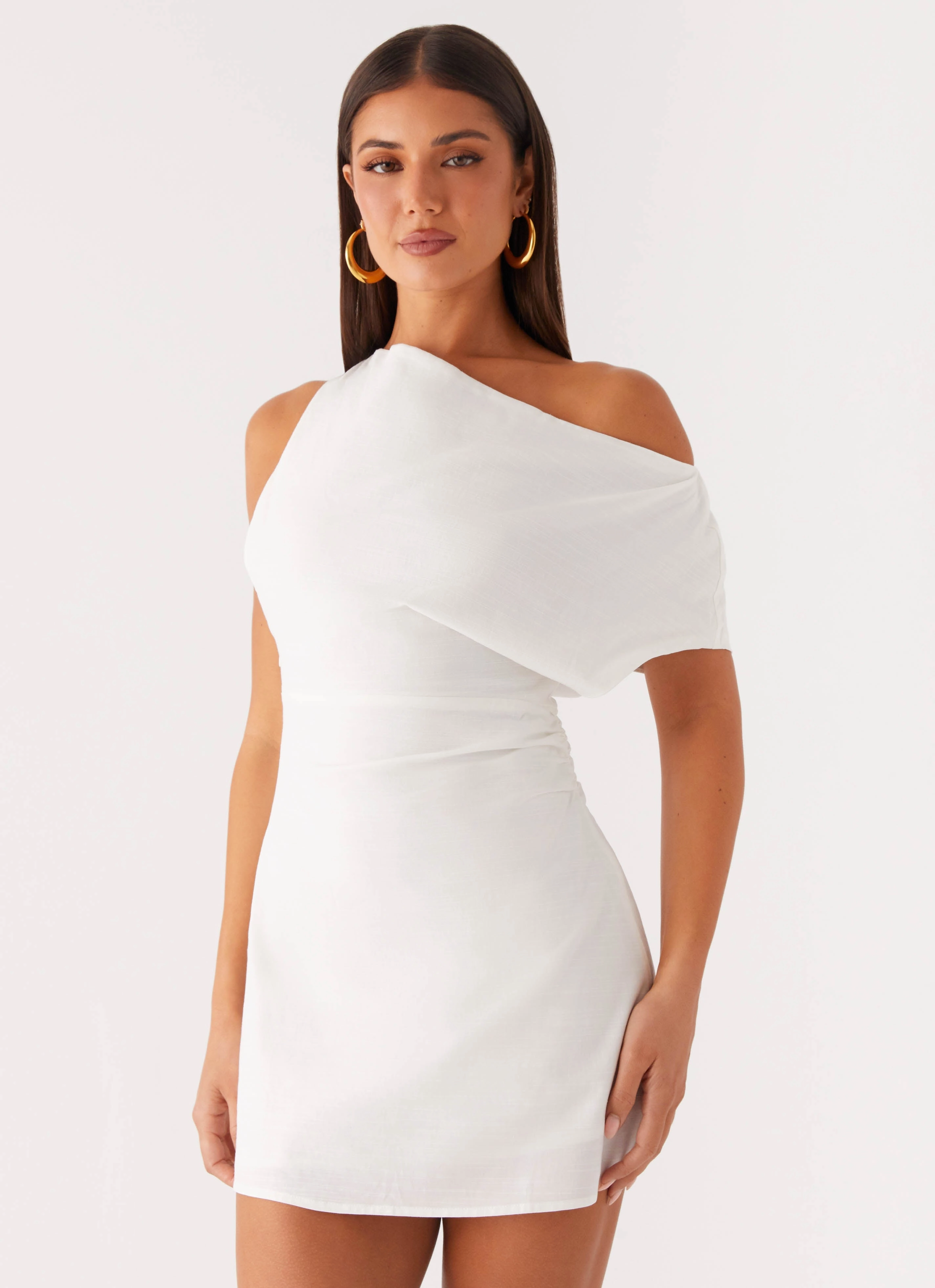 Moonlight Oasis Asymmetrical Mini Dress - Off White Comfy Design Comfortable travel dress