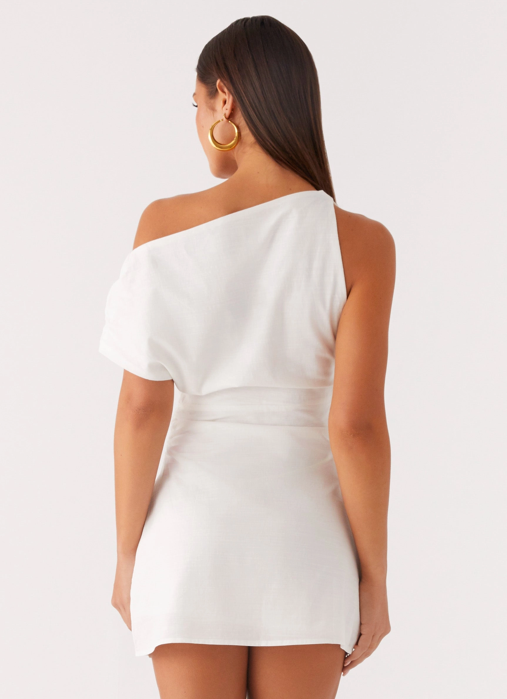 Moonlight Oasis Asymmetrical Mini Dress - Off White Work Flex Dreamy Simplicity