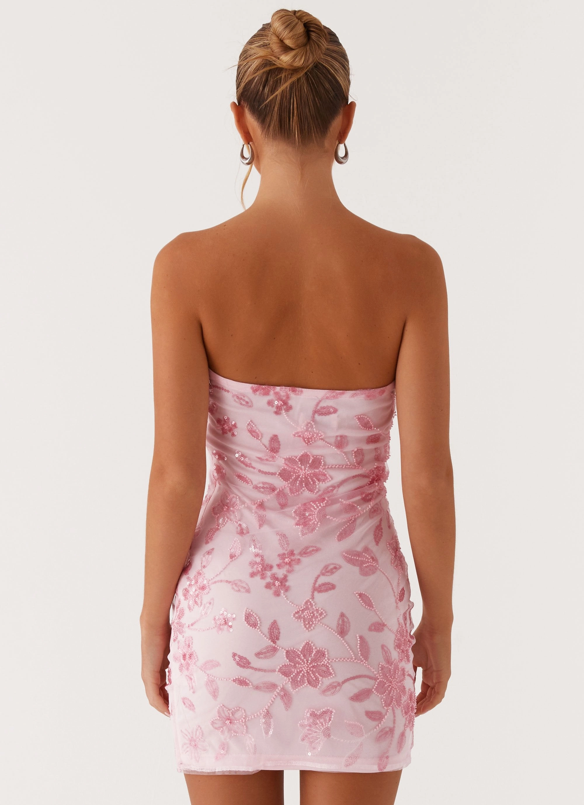 Metallic-Shine Formal Outfit Moorey Beaded Mini Dress - Pink