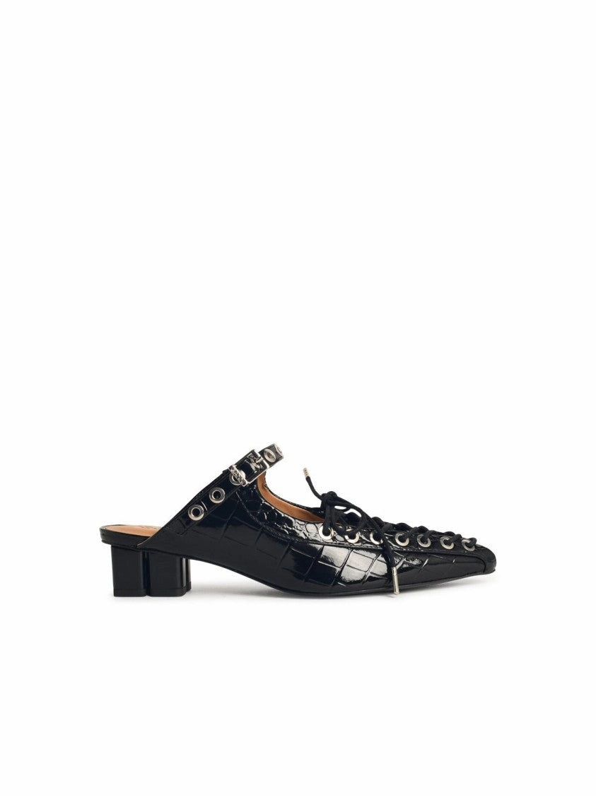 Relaxed Footwear Mules With Laces In Black 'Oleatex'