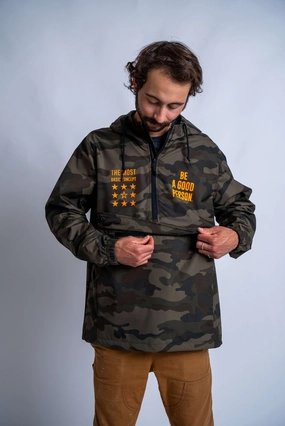 Quick Dry Performance Removable Hood Signature Anorak - Camo/Hunter Orange