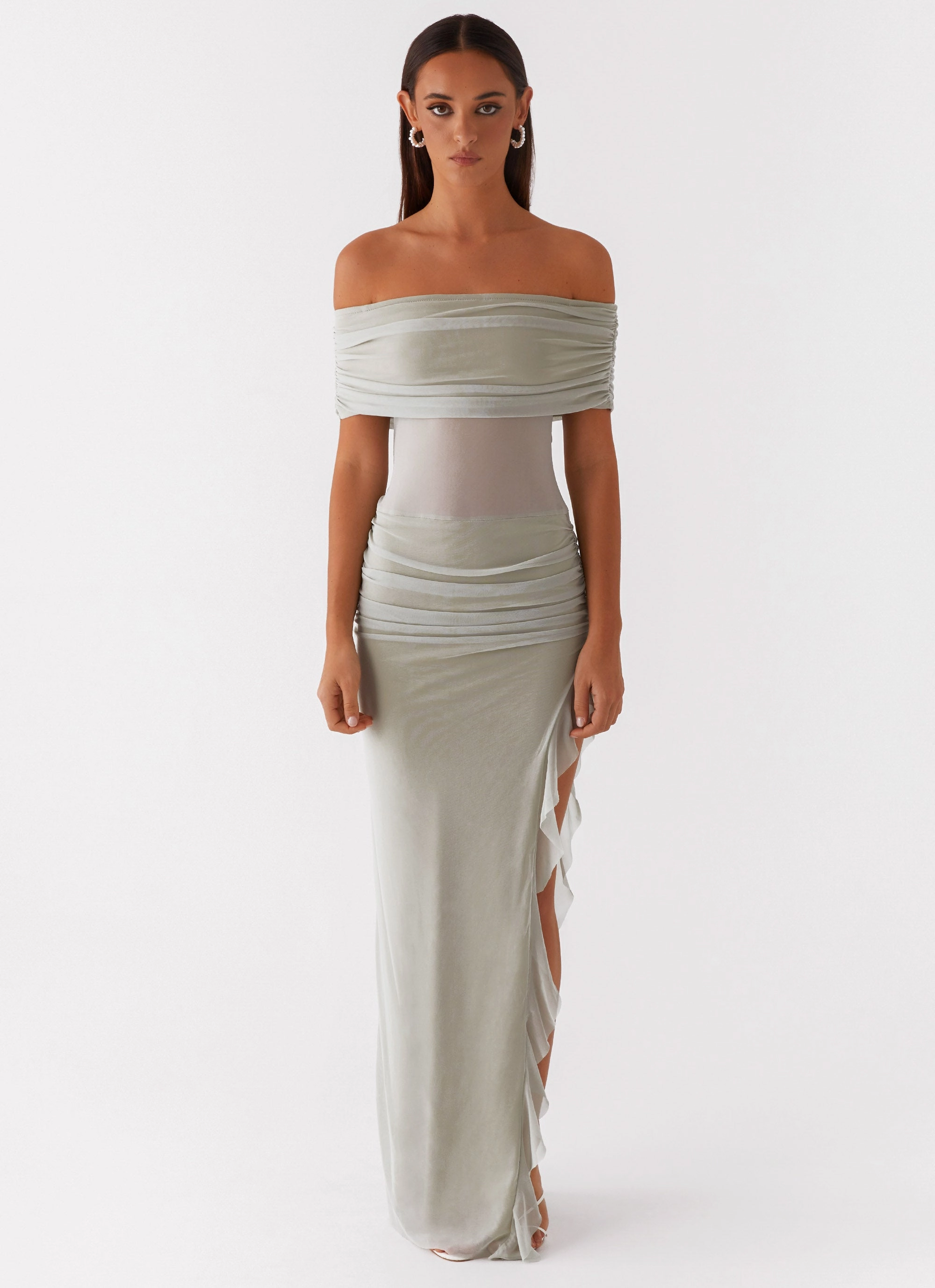 Work Ready Nelly Off Shoulder Maxi Dress - Pistachio