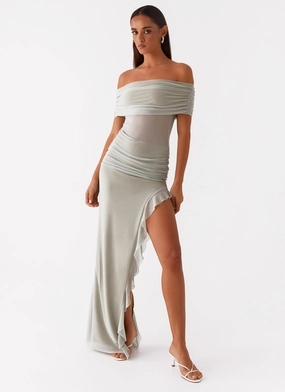Sleek Drape Night Ready Nelly Off Shoulder Maxi Dress - Pistachio