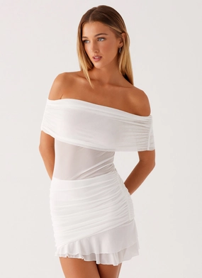 Nelly Off Shoulder Mini Dress - White Cozy Cut