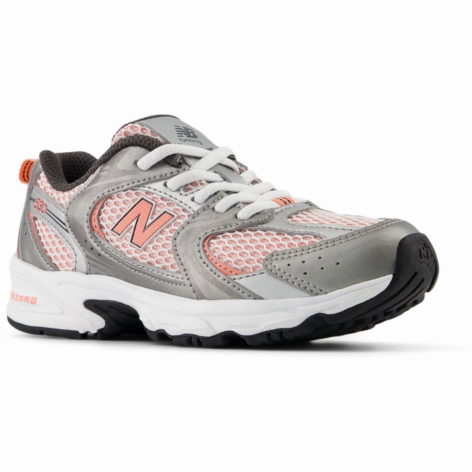 New Balance Dark Silver Metallic New Balance 530 Kids Bungee Lace Microfiber Heel Counter Flexible Soles