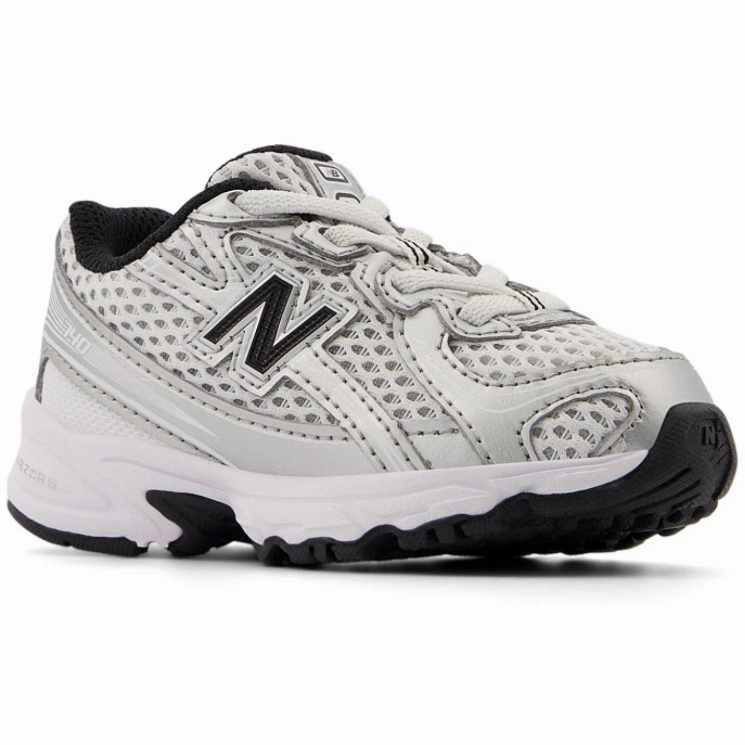 New Balance Silver Metallic 740 Kids Bungee Lace Sneakers Minimalist Stitch Design