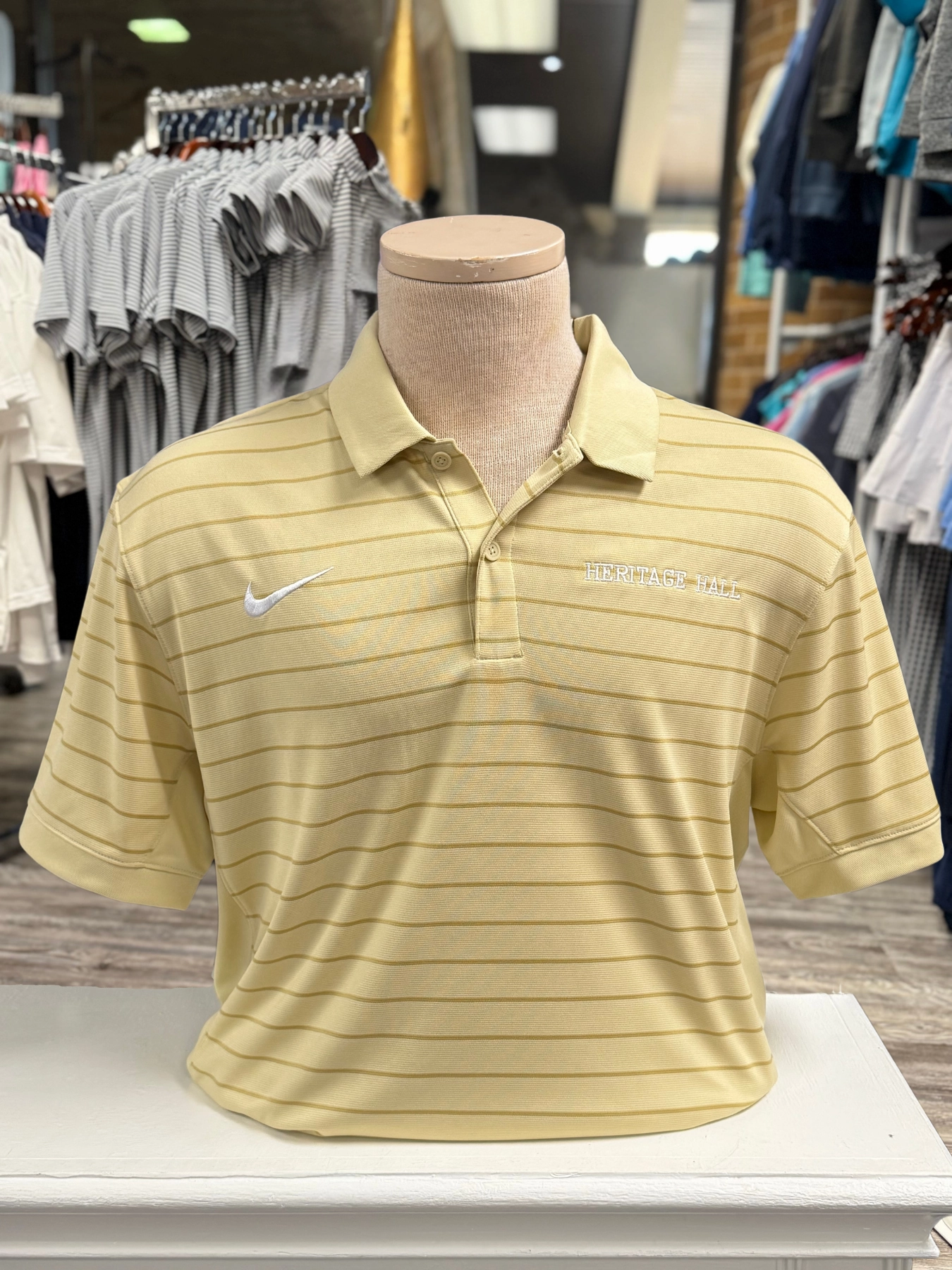 Streetwear Casual Vibes Nike Authentic Collection Coach Stripe Polo, gold, Heritage Hall