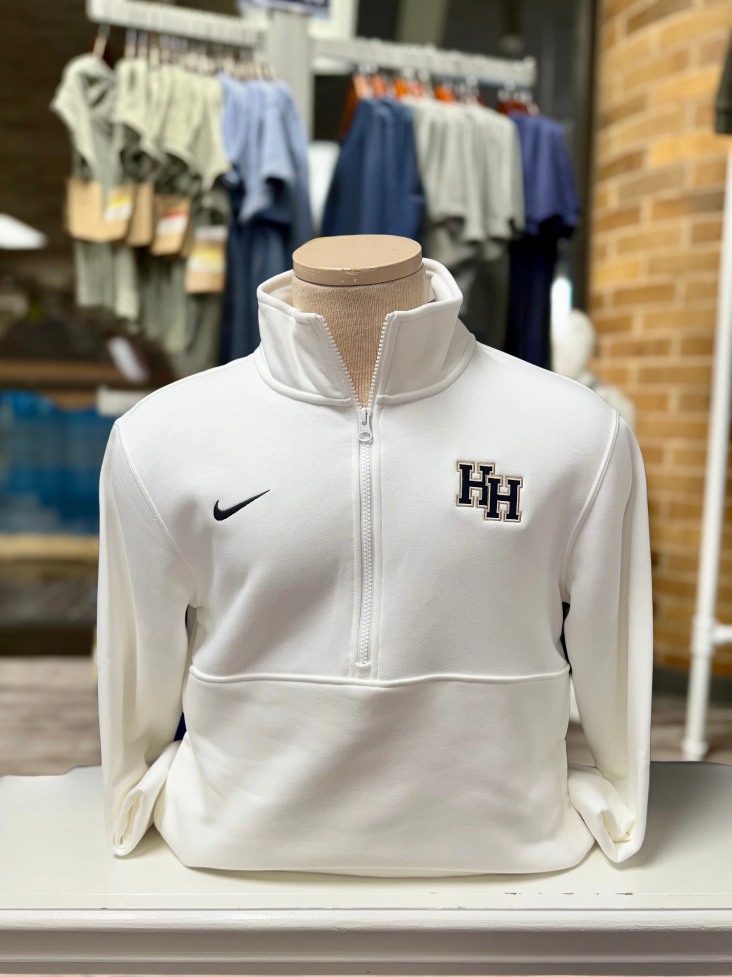 Odor Resistant Nike Club Fleece 1/2 zip Sweatshirt, white, stacked Hs