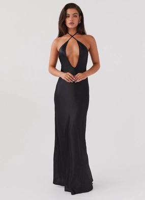 Noir Symphony Maxi Dress - Black Fashionable Wear
