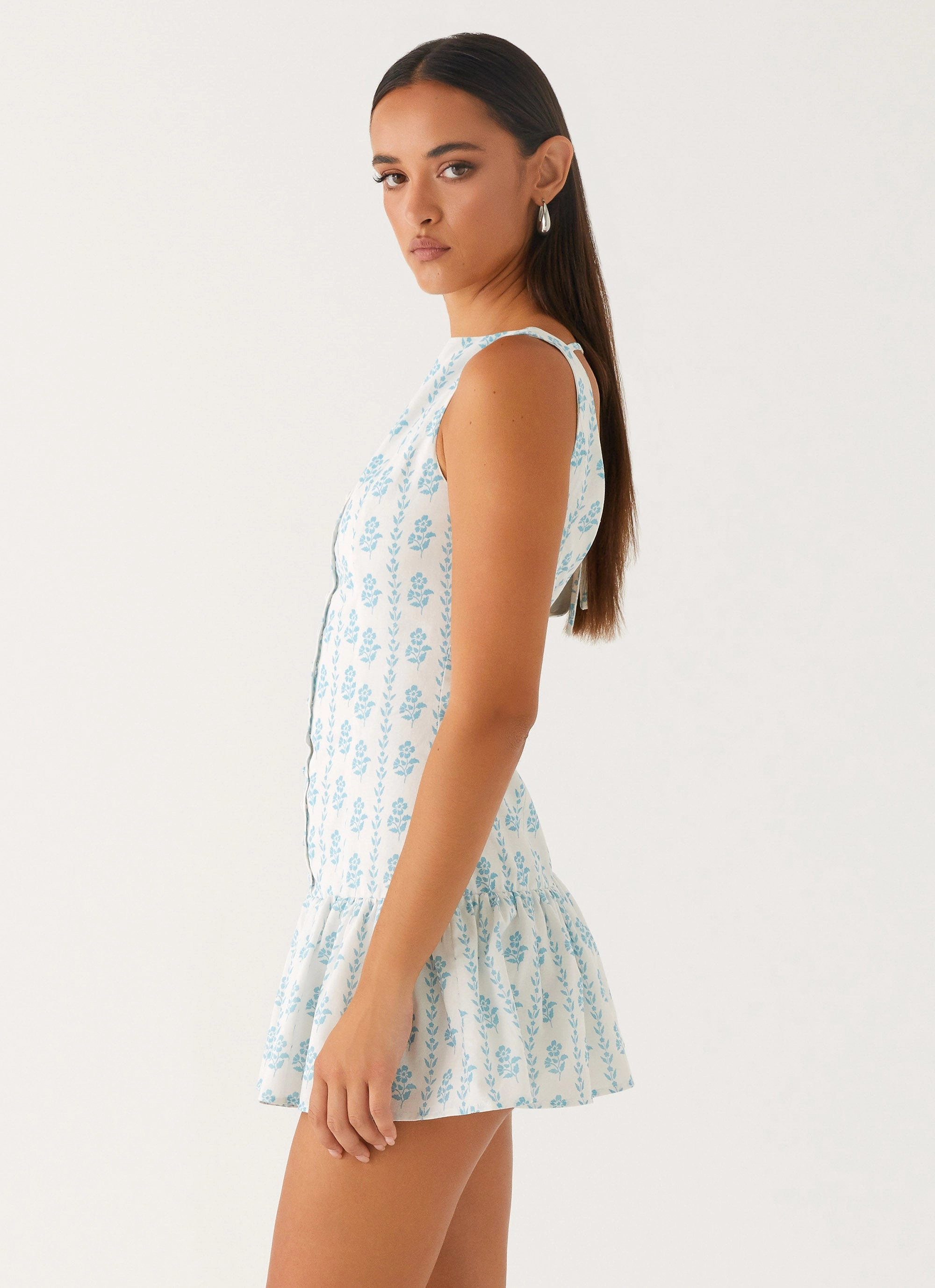 Lightweight Material Exclusive-Design Meggie Linen Mini Dress - Sweet Daydream Print