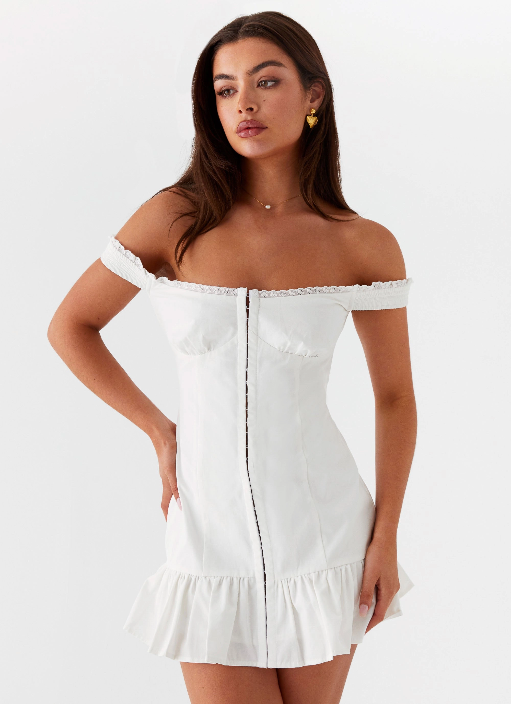 Odessa Frill Mini Dress - White Linen Chic Bare Glow