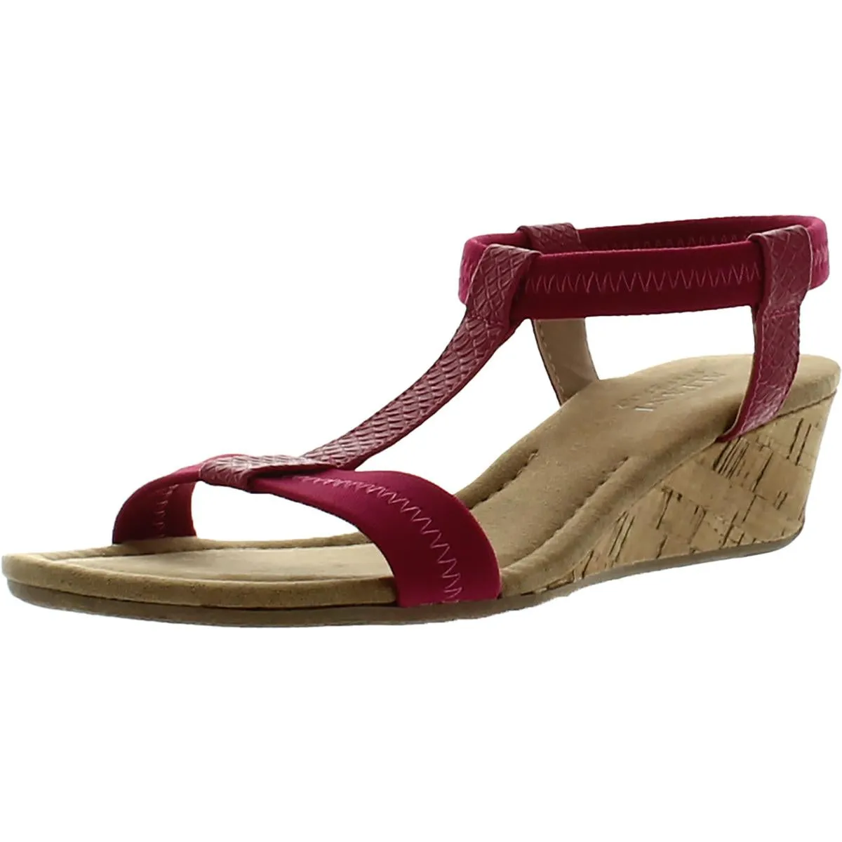 Handcrafted Stitching Detail Anti Bacterial Lining Voyage1 Womens Open Toe Elastic Wedge Sandals