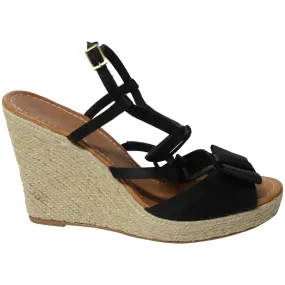 Kate Spade Juju Bow-Strap Espadrille Wedge in Black Leather Street Day Weekend Style