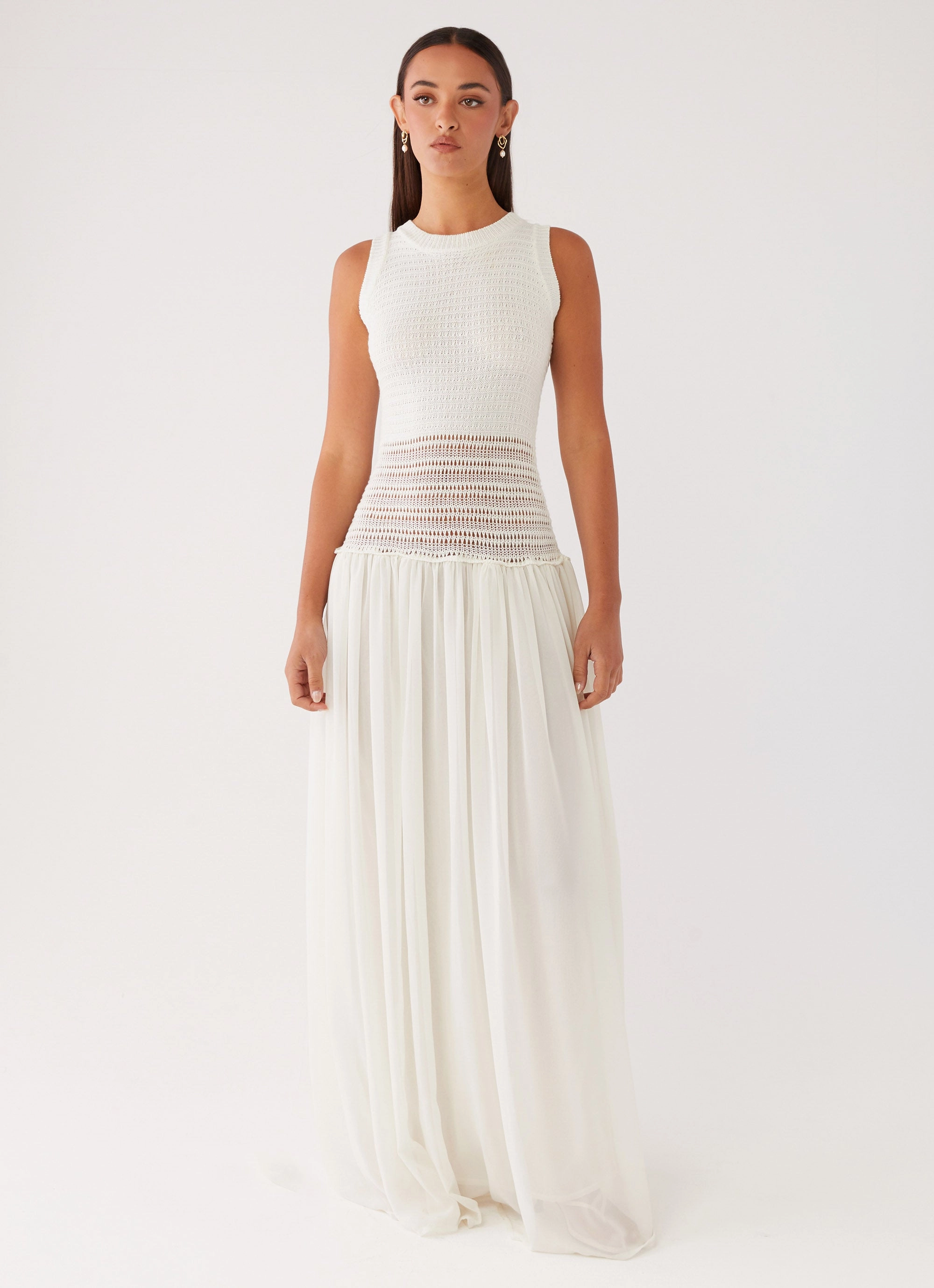 Relaxed day dress Off Grid Crochet Maxi Dress - White