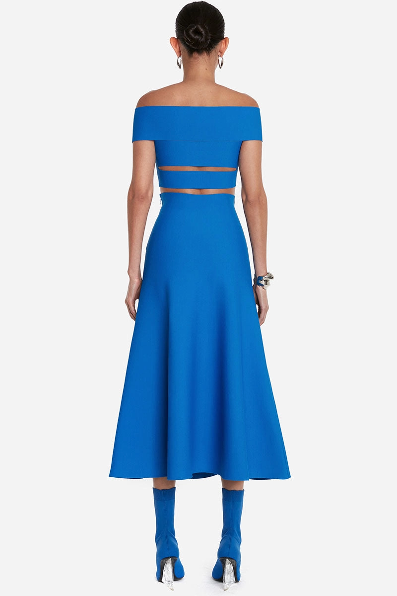 Hand-Wash Off-The-Shoulder Slashed Midi Dress