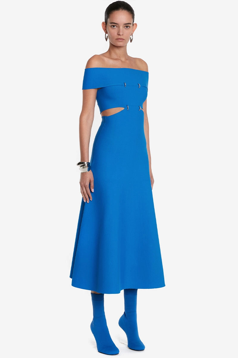 Chic Tone Off-The-Shoulder Slashed Midi Dress