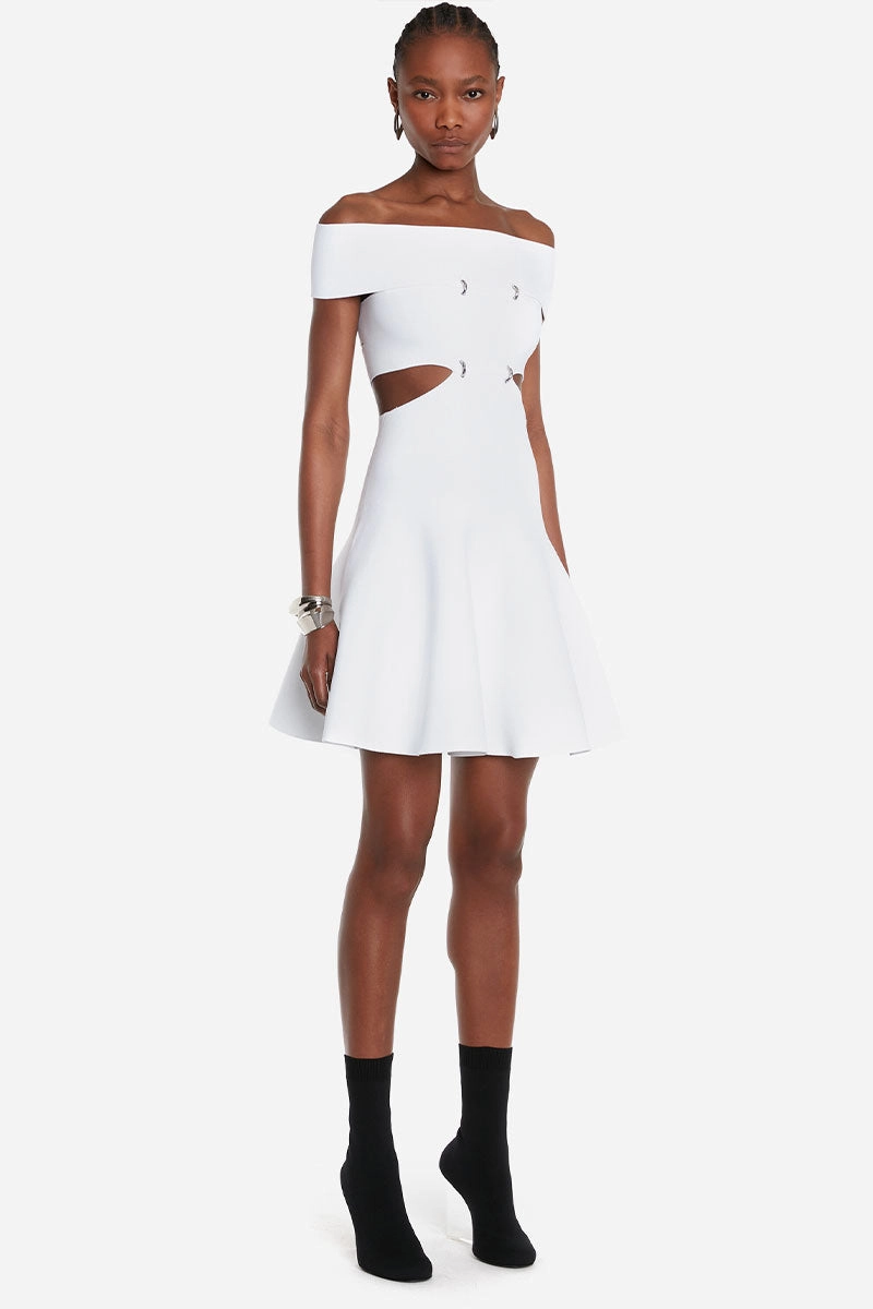 Art Spirit Off-The-Shoulder Slashed Mini Dress