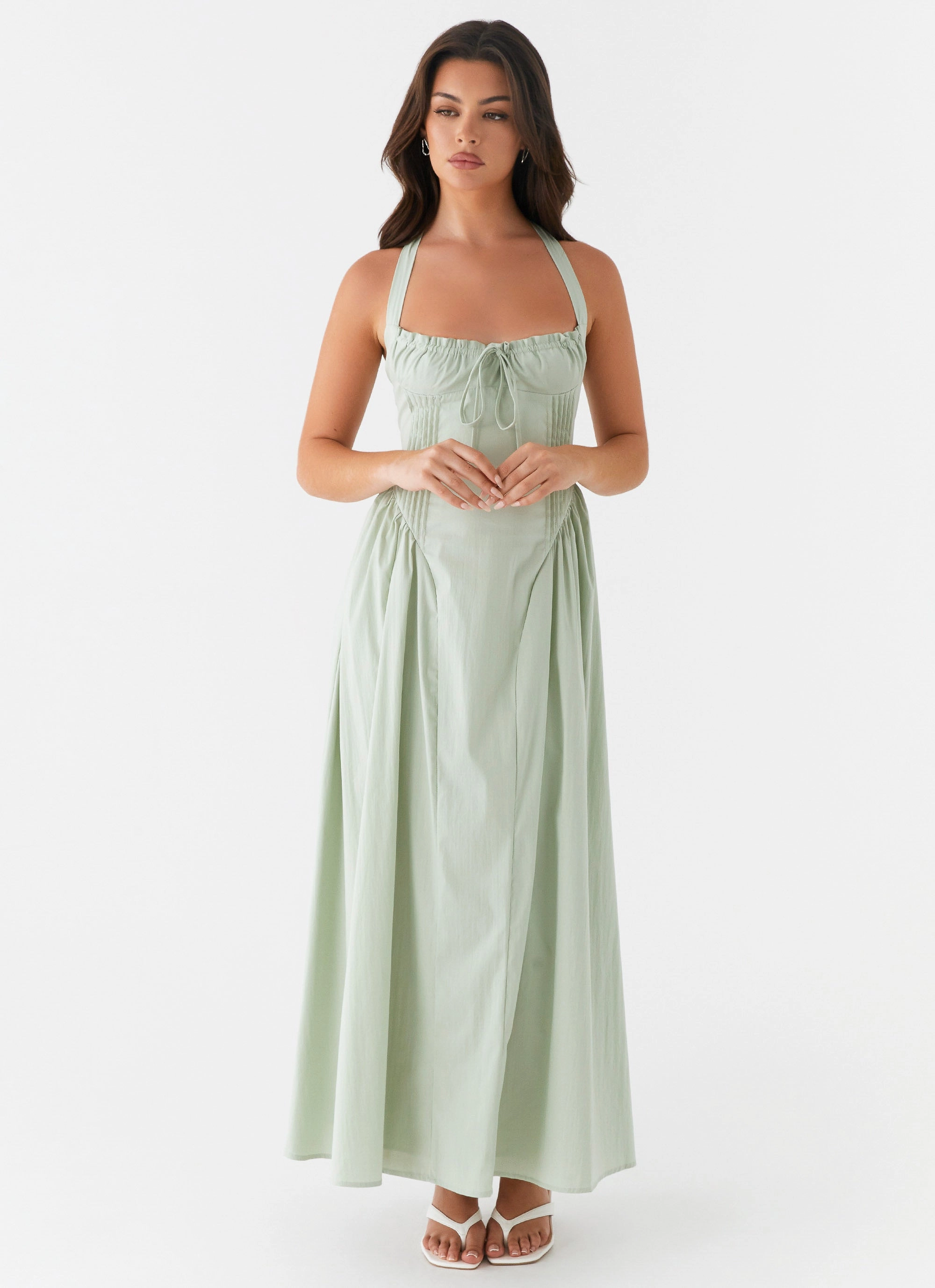 Olenna Halterneck Midi Dress - Sage Classic Flow Mood Edge