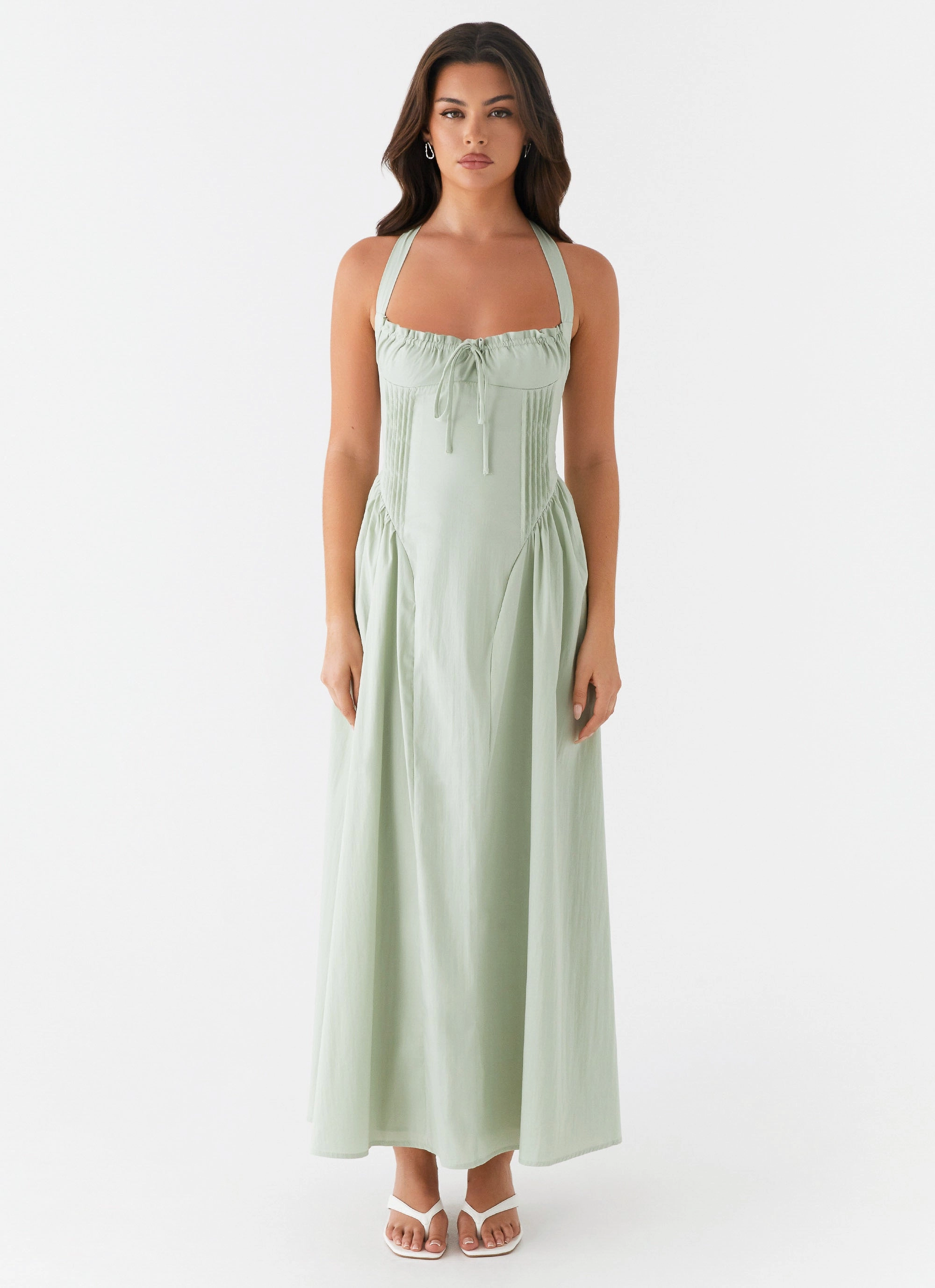 Olenna Halterneck Midi Dress - Sage Perfect Length UV-Resistant