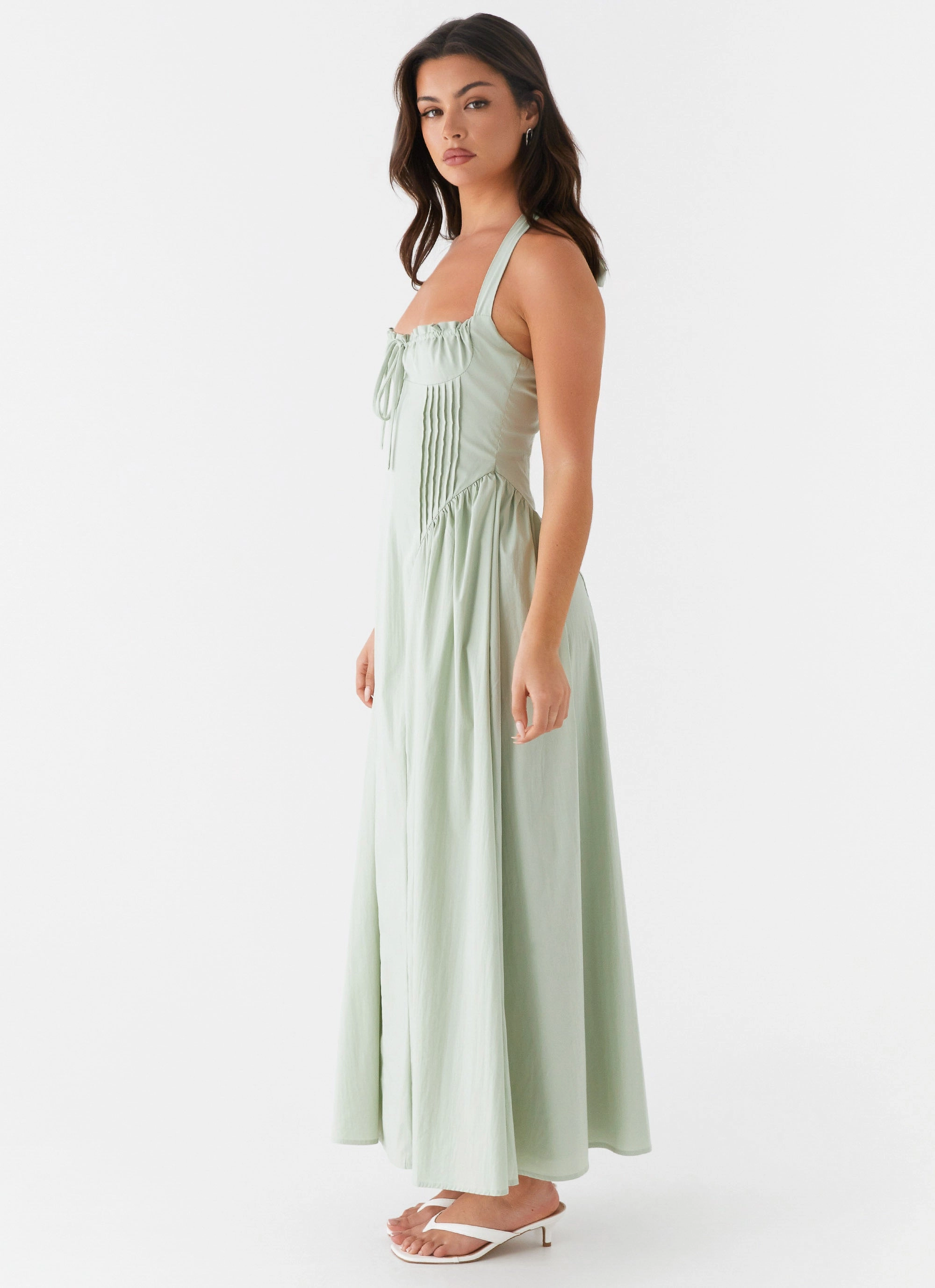Olenna Halterneck Midi Dress - Sage Smooth Fit Elegant Silhouette