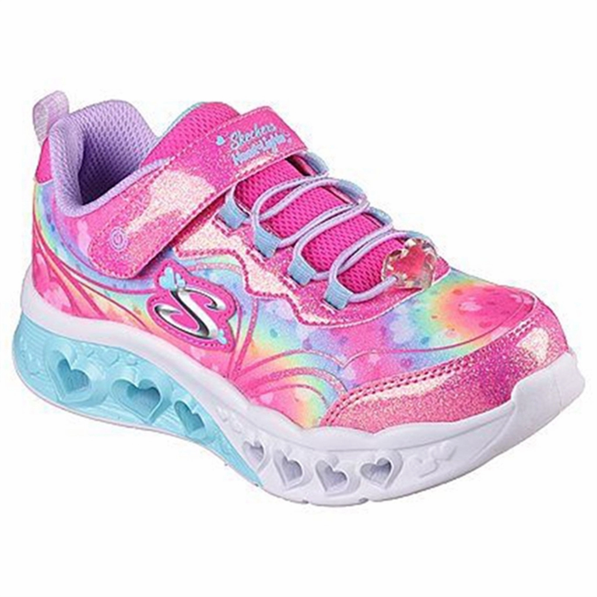 Skechers Flutter Heart Light Sneakers With Multi Glitter Hot Pink Lavender Outdoor Walks Anti   Blister