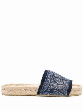 Easy Beach Intricately Patterned Casual Mules With Frayed Edges