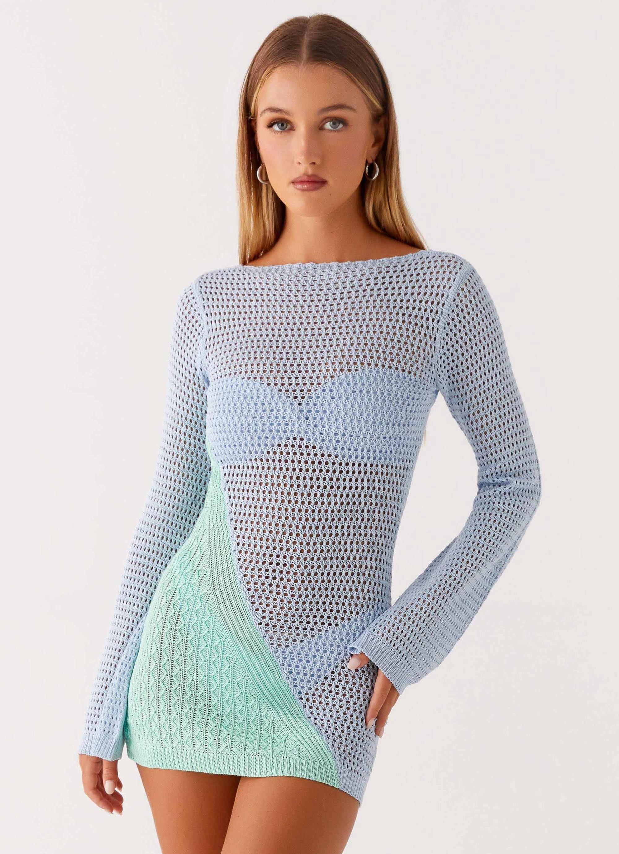 Lightweight Fabric Estie Long Sleeve Crochet Mini Dress - Multi